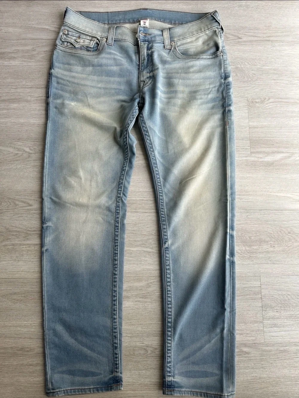 True Religion Men's Light Blue Faded Slim Straight Jeans
